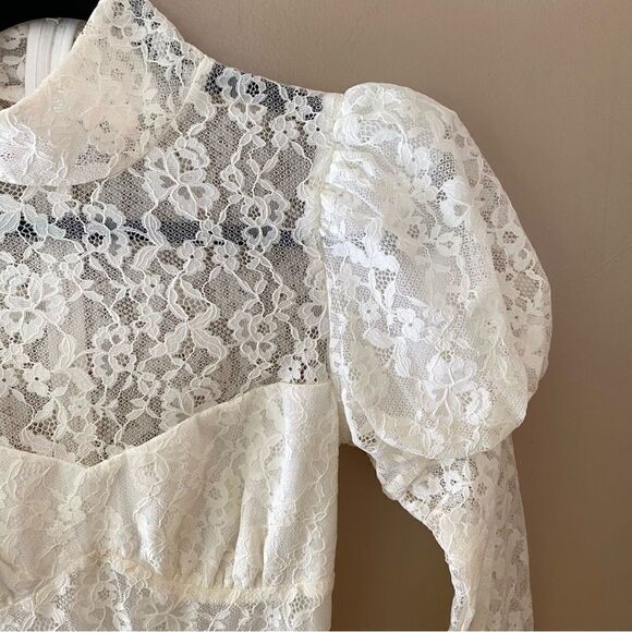 LPA Anita mini dress white lace puff sleeve from Revolve Sz XS NWOT $228 - Picture 9 of 11